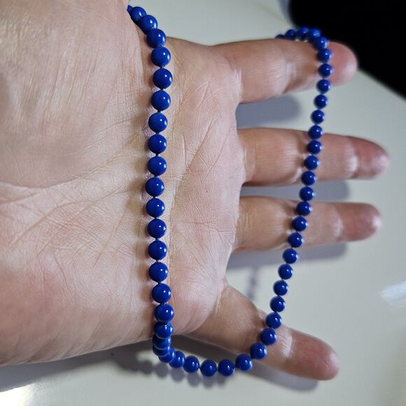 Oops A Daisy Bright Blue Beaded Necklace 18" Spring Ring Clasp - Picture 3 of 12